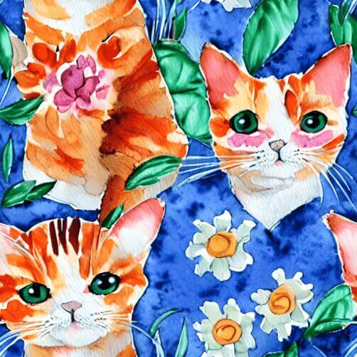Two Cats Sitting Together on a Blue Background with Flowers Two Cats Sitting Together on a Blue Background with Flowers thumbnail