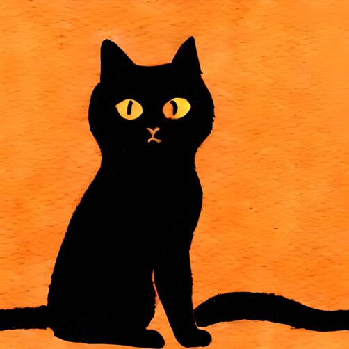 Black Cat Sitting in Front of Orange Background Black Cat Sitting in Front of Orange Background thumbnail