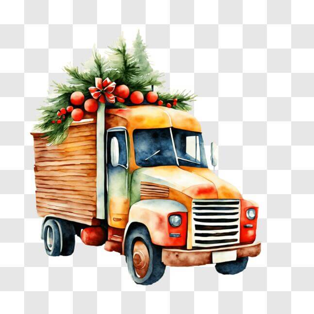 Download Festive Christmas Truck with Watercolor Design PNG Online ...