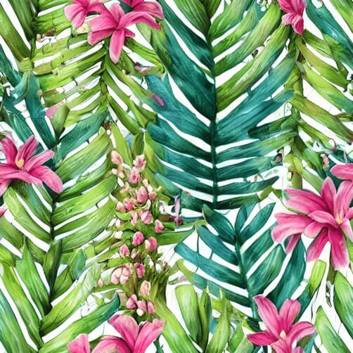 Seamless pattern with pink flowers and green leaves on white background Seamless pattern with pink flowers and green leaves on white background thumbnail