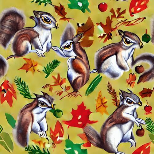 Seamless pattern of squirrels with leaves and apples Seamless pattern of squirrels with leaves and apples thumbnail