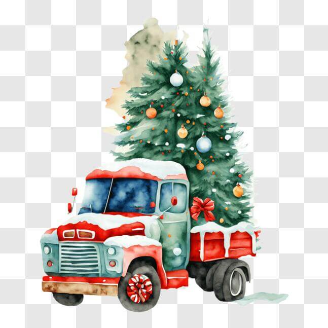 Download Festive Truck with Christmas Tree Decoration PNG Online ...