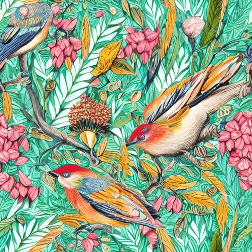 Seamless Birds Pattern with Flowers and Leaves Seamless Birds Pattern with Flowers and Leaves thumbnail
