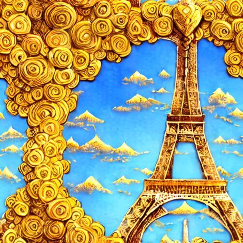 Floating Eiffel Tower Painting with Golden Swirls Floating Eiffel Tower Painting with Golden Swirls thumbnail