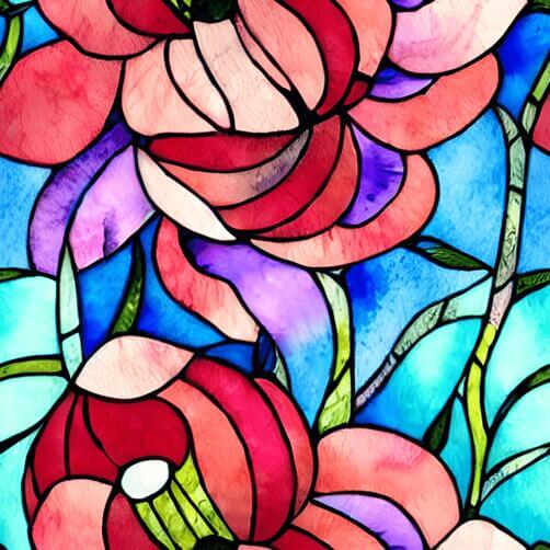Colorful Stained Glass Pattern with Pink and Purple Flowers Colorful Stained Glass Pattern with Pink and Purple Flowers thumbnail