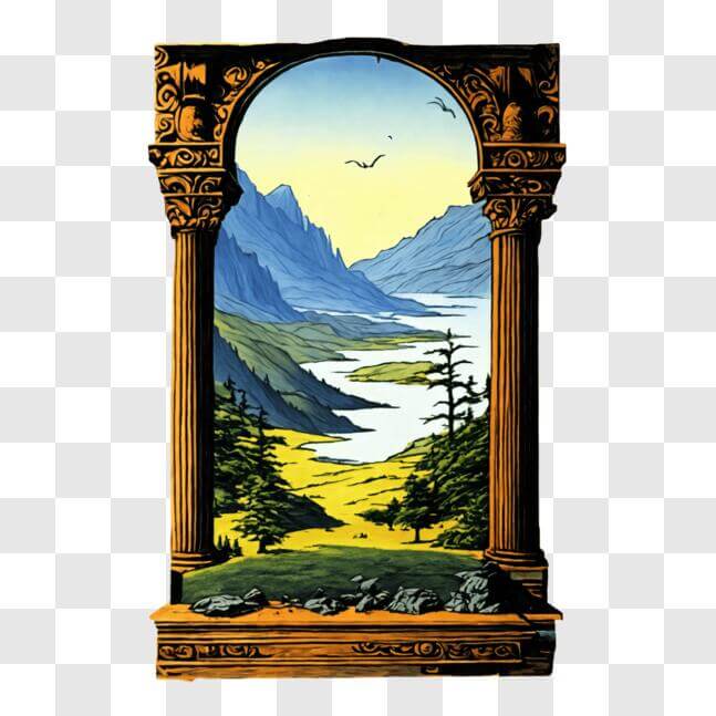 Download Scenic Window with Mountain View PNGs Online - Creative Fabrica