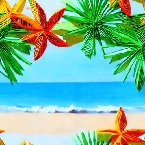 Colorful Origami Flowers on a Beach with Ocean View Colorful Origami Flowers on a Beach with Ocean View thumbnail