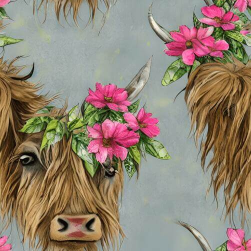 Seamless Cow Pattern with Flower Crowns Seamless Cow Pattern with Flower Crowns thumbnail