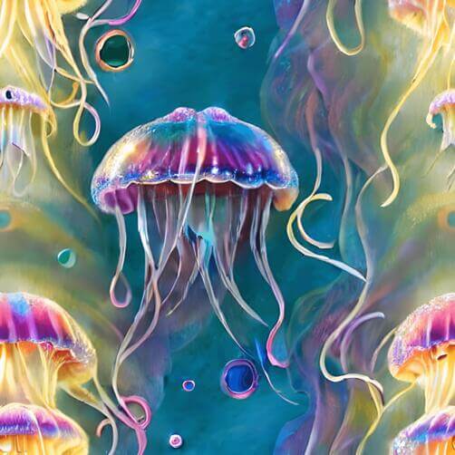 Colorful Jellyfish Swimming Underwater Colorful Jellyfish Swimming Underwater thumbnail