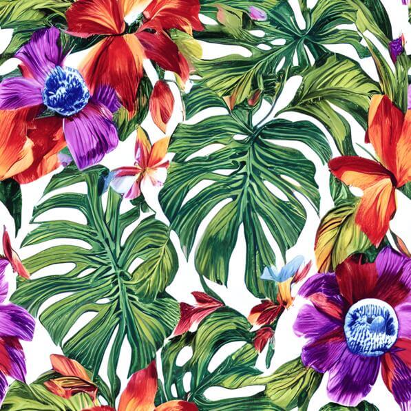 Download Seamless Pattern of Tropical Flowers and Leaves on White ...