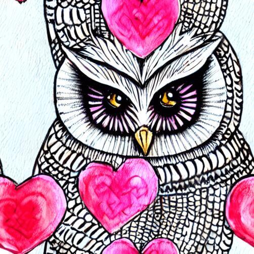 Black and White Owl Drawing with Pink Hearts Black and White Owl Drawing with Pink Hearts thumbnail