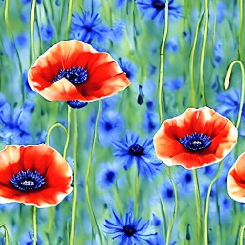 Blue and Red Flower Field with Poppies Blue and Red Flower Field with Poppies thumbnail