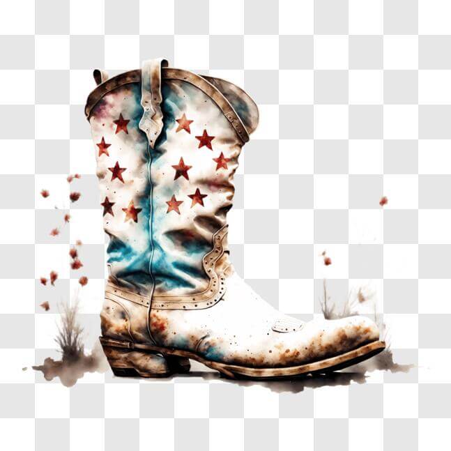 Download Western Style Cowboy Boot with Stars Painted on It PNG Online ...