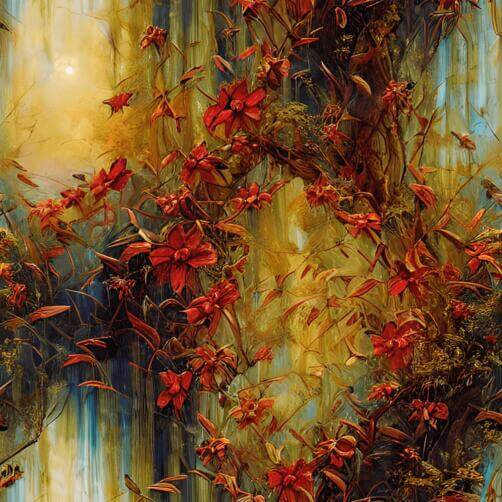 Colorful Abstract Painting of Tree with Red Flowers Colorful Abstract Painting of Tree with Red Flowers thumbnail