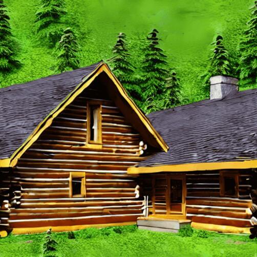 Wooden Log Cabin in a Green Field with Trees Wooden Log Cabin in a Green Field with Trees thumbnail