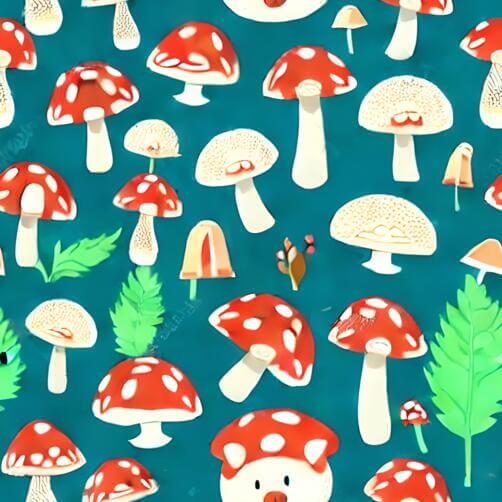 Colorful Mushroom Pattern with Leaves and Flowers Colorful Mushroom Pattern with Leaves and Flowers thumbnail