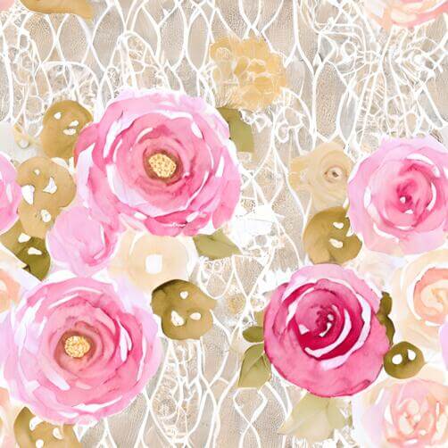 Seamless Pattern of Pink Roses on Lace Fabric Seamless Pattern of Pink Roses on Lace Fabric thumbnail