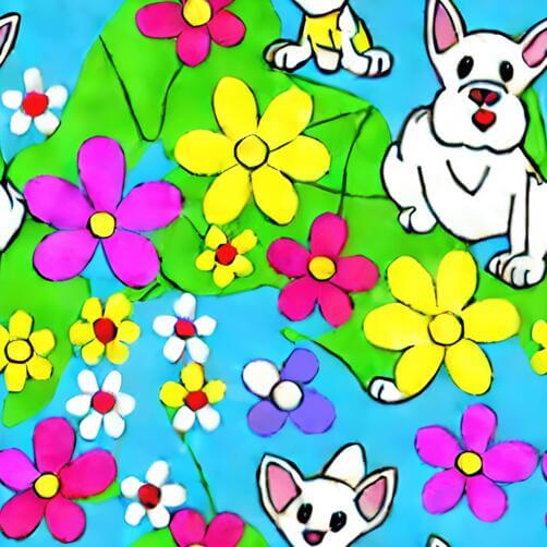 Blue Background with Dogs and Flowers Pattern Blue Background with Dogs and Flowers Pattern thumbnail