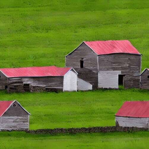 Idyllic Green Field with Old Barns Painting Idyllic Green Field with Old Barns Painting thumbnail