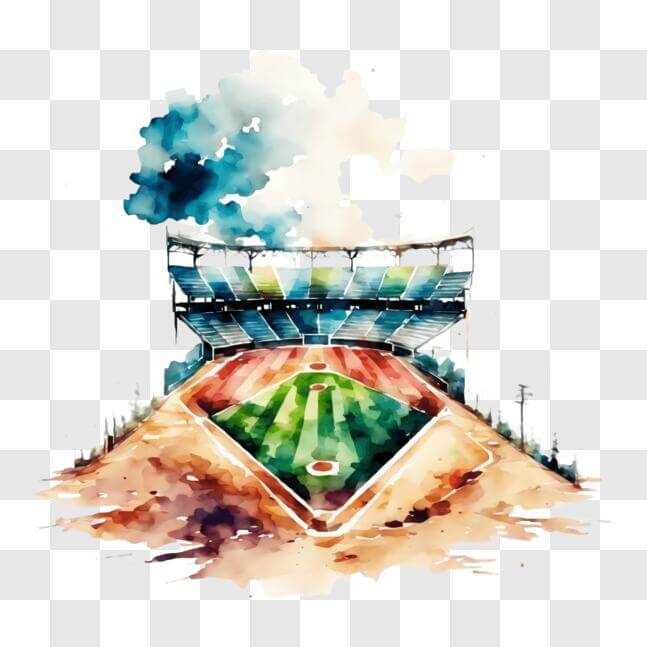 Download Empty Baseball Stadium Watercolor Painting with Clouds PNGs ...