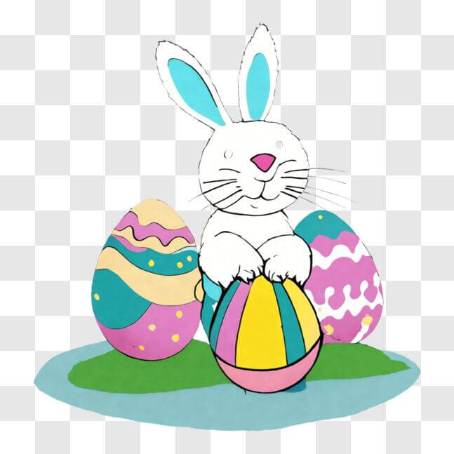 Download Easter Bunny with Colorful Eggs PNG Online - Creative Fabrica