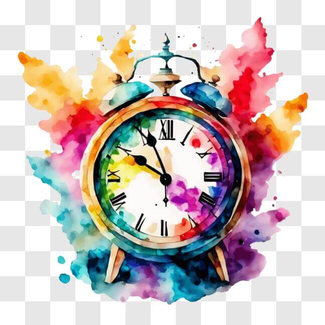 Download Colorful Alarm Clock with Watercolor Background PNGs Online ...