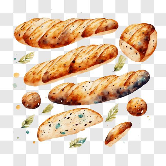 Download Watercolor Painting of Freshly Baked Bread PNG Online ...