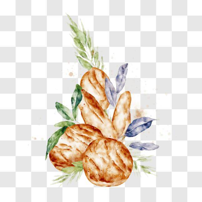 Download Watercolor painting of bread and pastries with rosemary sprig ...