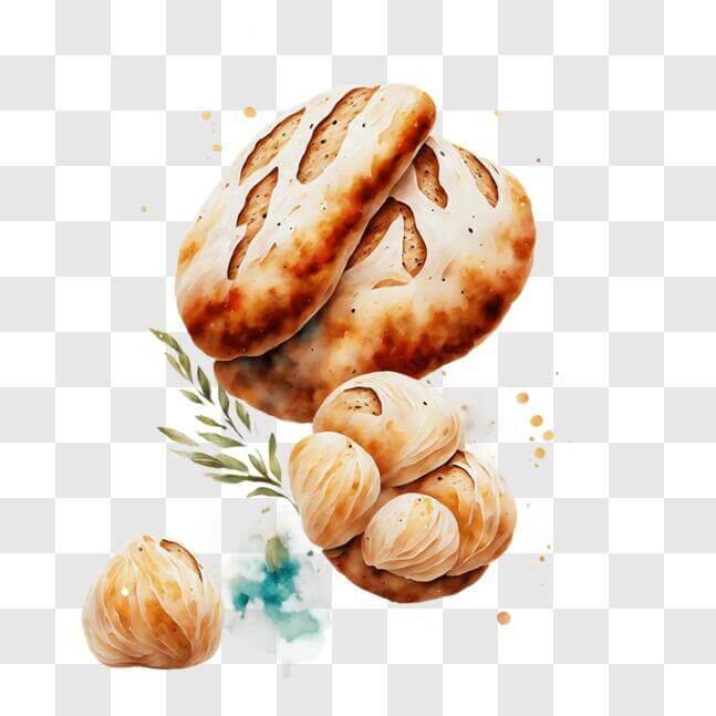Download Watercolor Painting of Freshly Baked Bread with Olive Branch ...