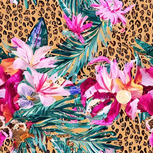 Tropical Floral Pattern on Leopard Print Background Tropical Floral Pattern on Leopard Print Background thumbnail