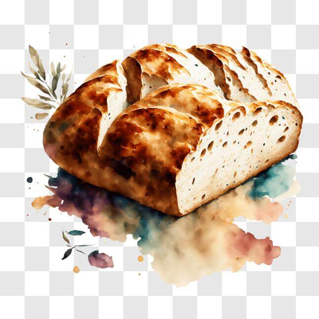 Download Freshly Baked Bread with Watercolor Splashes PNG Online ...