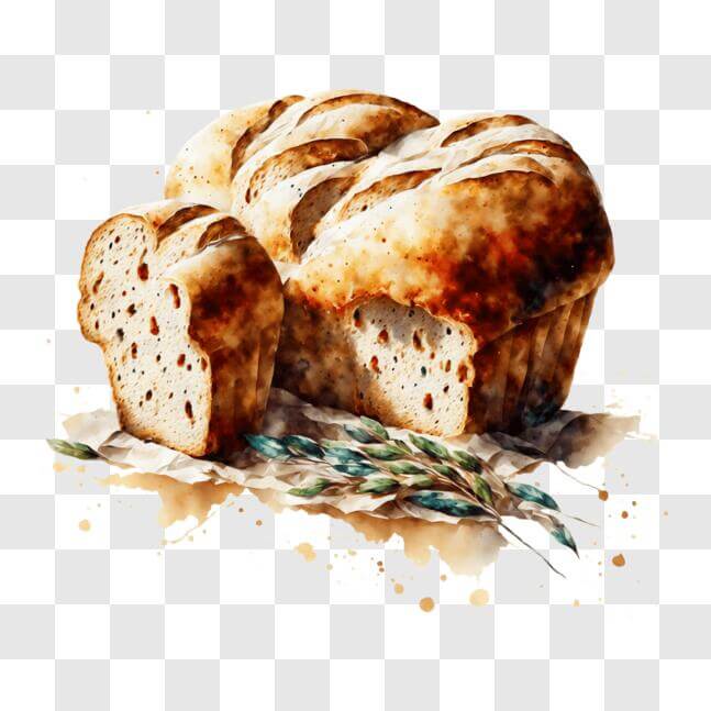 Download Watercolor Painting of Freshly Baked Bread Slices PNG Online ...