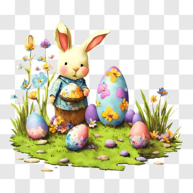Download Adorable Easter Bunny surrounded by colorful eggs and flowers ...