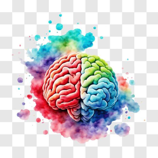 Download Colorful Brain with Splashes of Paint on Black Background PNGs ...