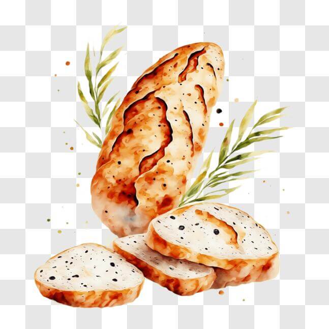 Download Rosemary Bread Slices Watercolor Painting PNG Online ...