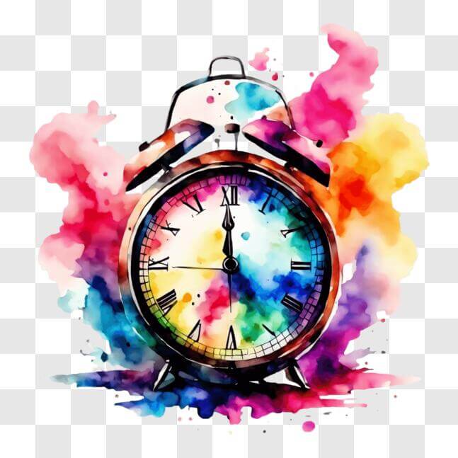 Clock Splatter Vector Download Colorful Alarm Clock on Watercolor Splatters PNGs Online ...