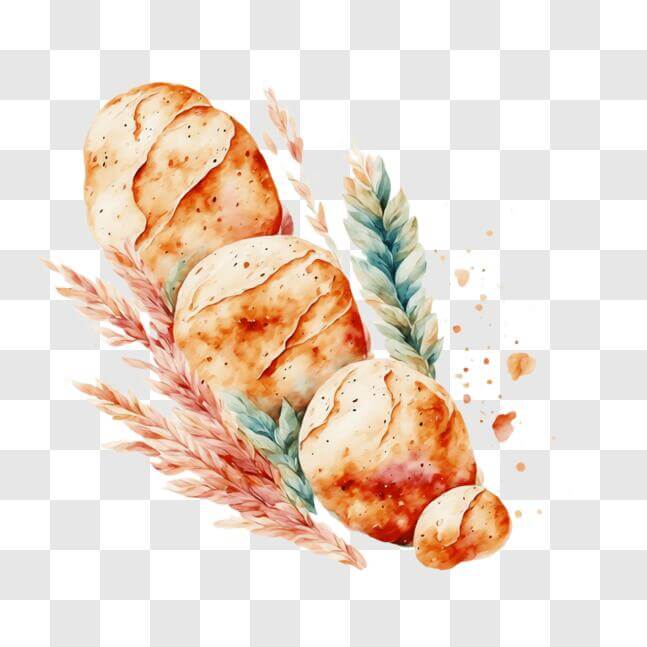 Download Watercolor Painting of Bread and Grains PNG Online - Creative ...