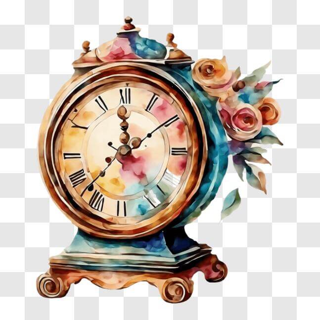 Download Vintage Clock with Colorful Floral Design PNGs Online ...
