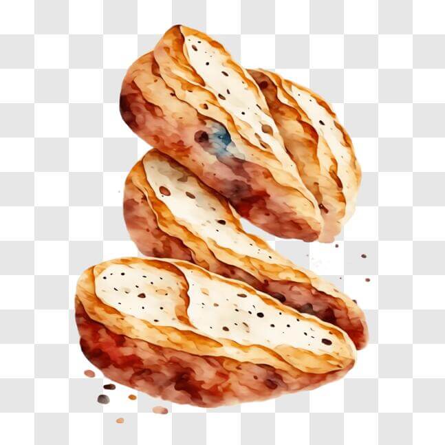 Download Watercolor Painting of Three Pieces of Bread PNG Online ...