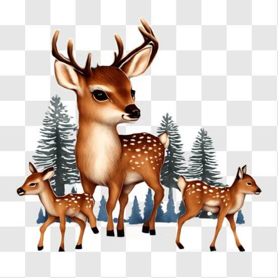 Download Group of Deer in the Snow PNG Online - Creative Fabrica