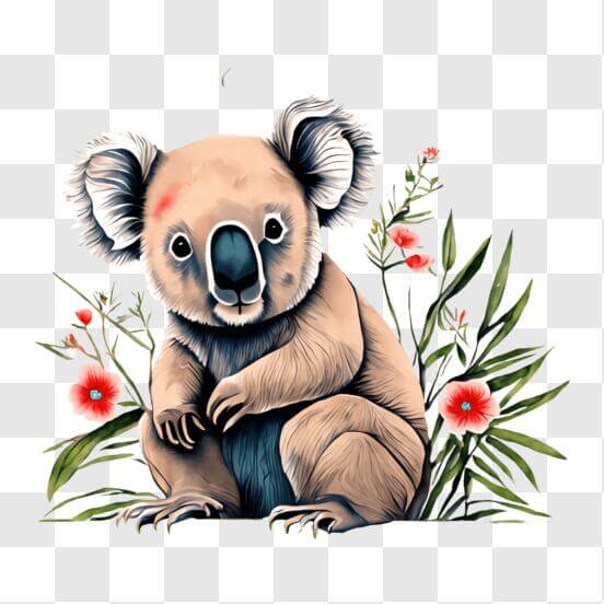 Download Koala Bear with Flowers and Book PNG Online - Creative Fabrica