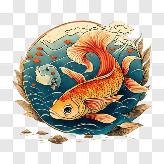 Download Illustration of Two Fish Swimming in Circular Frame PNGs ...