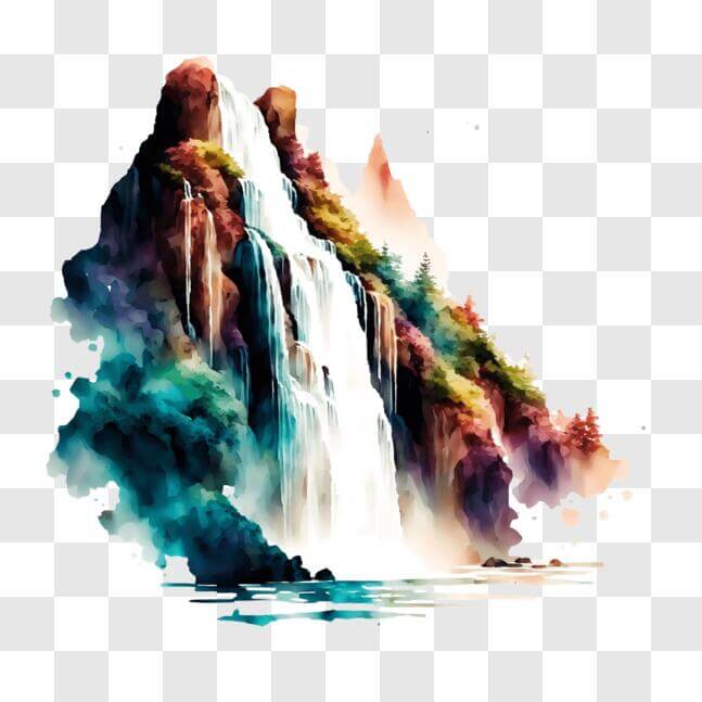 Download Colorful Abstract Waterfall in Mountain Range PNGs Online ...