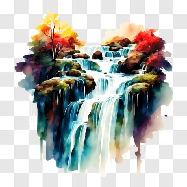 Download Abstract Watercolor Painting of a Waterfall with Trees and ...