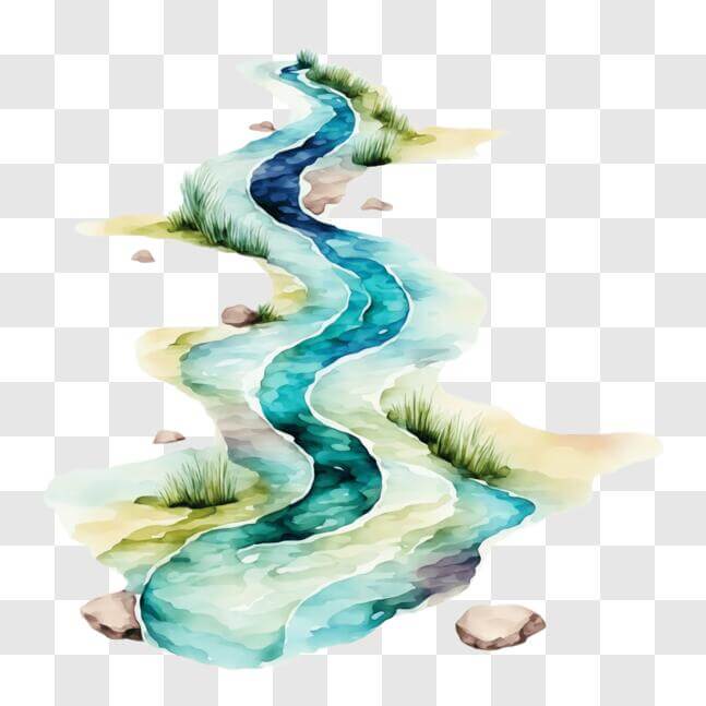 Download Flowing River Watercolor Illustration PNG Online - Creative ...