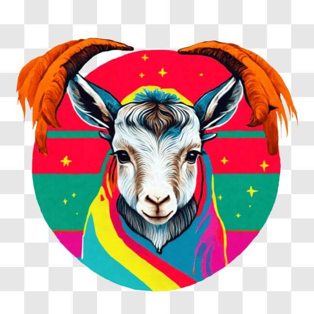 Download Colorful Goat With Long Horns And An Orange Blanket Png Online Creative Fabrica 
