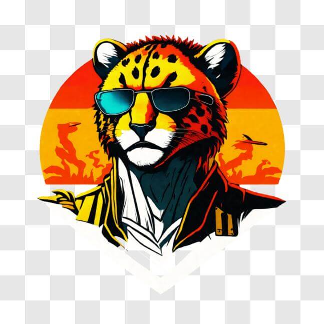 Download Cheetah with Sunglasses at Orange Sunset PNG Online - Creative ...