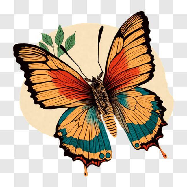 Download Orange and Blue Butterfly on a Green Leaf PNGs Online ...
