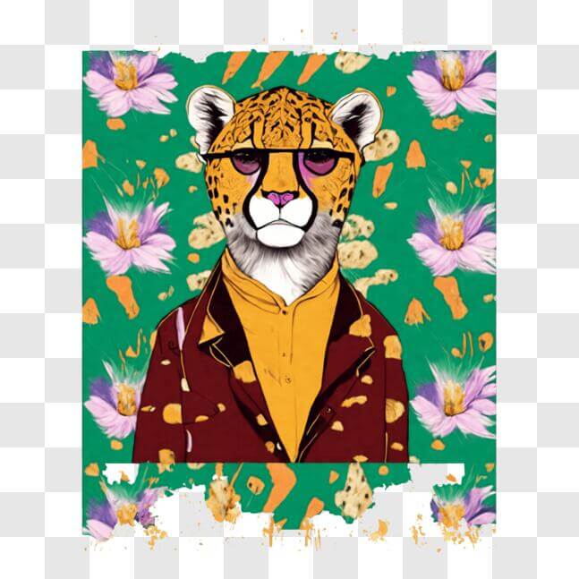 Download Cheetah with Sunglasses and Flowers Illustration PNG Online ...