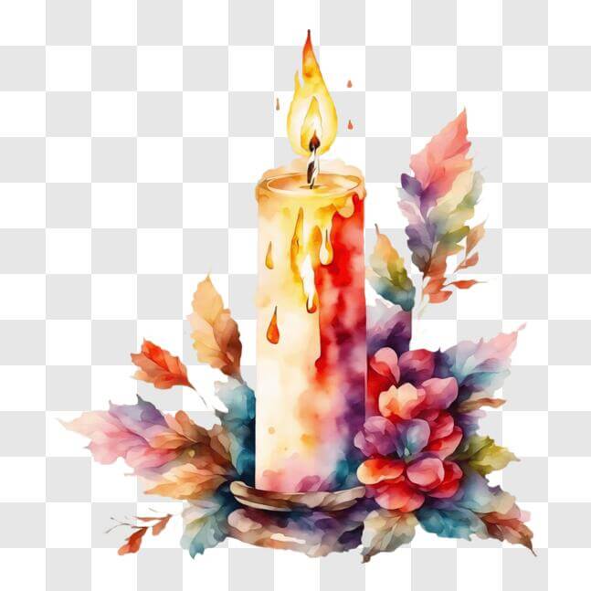 Download Colorful Watercolor Candle with Flowers and Leaves PNGs Online ...